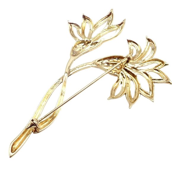 Rare! Vintage Mikimoto 18k Yellow Gold Diamond Large Double Flower Brooch - Picture 7 of 10